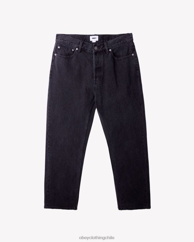 ropa 40VX61 hombres mezclilla de trabajo duro OBEY negro descolorido