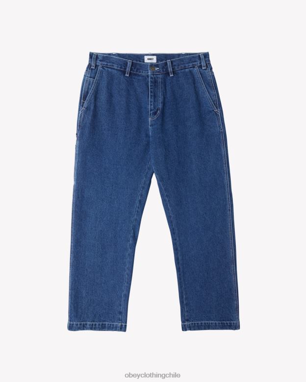 ropa 40VX66 hombres mezclilla de carpintero trabajadora OBEY índigo lavado a la piedra