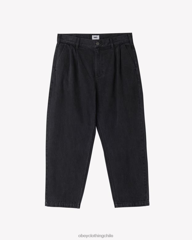 ropa 40VX74 hombres denim plisado fubar OBEY negro descolorido