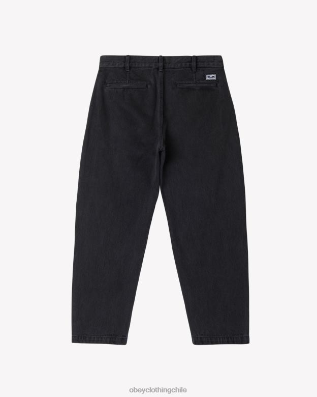 ropa 40VX74 hombres denim plisado fubar OBEY negro descolorido