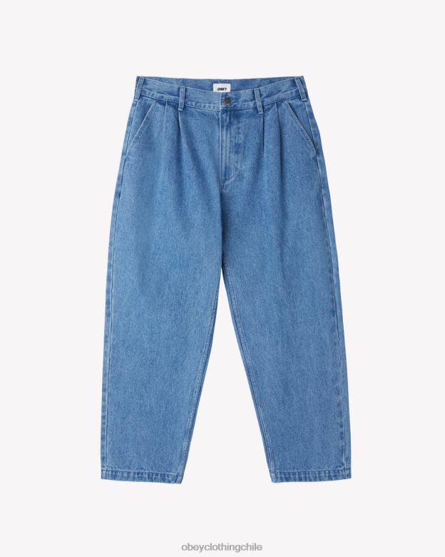 ropa 40VX75 hombres denim plisado fubar OBEY índigo claro