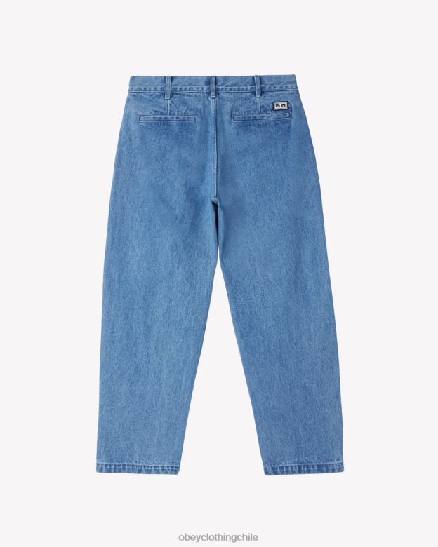 ropa 40VX75 hombres denim plisado fubar OBEY índigo claro