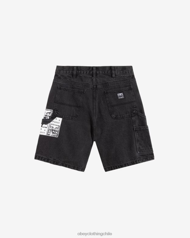ropa 40VX87 hombres pintores carpintero denim corto OBEY negro polvoriento