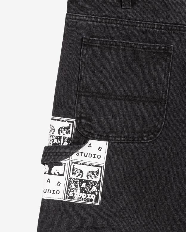 ropa 40VX87 hombres pintores carpintero denim corto OBEY negro polvoriento