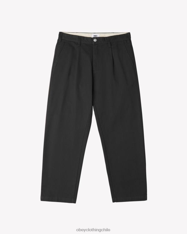 ropa 40VX40 hombres pantalón plisado de trabajo duro OBEY negro lavado