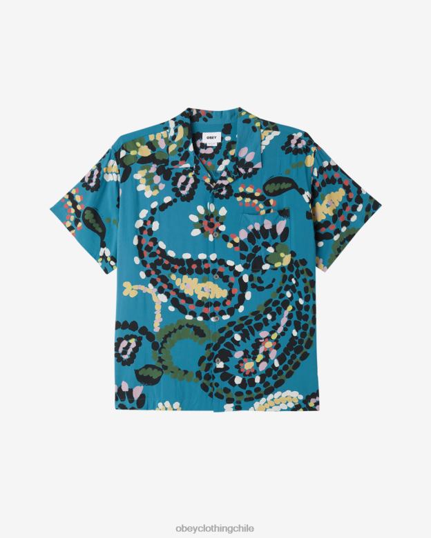 ropa 40VX142 hombres camisa con lunares paisley OBEY mosca del dragón multi