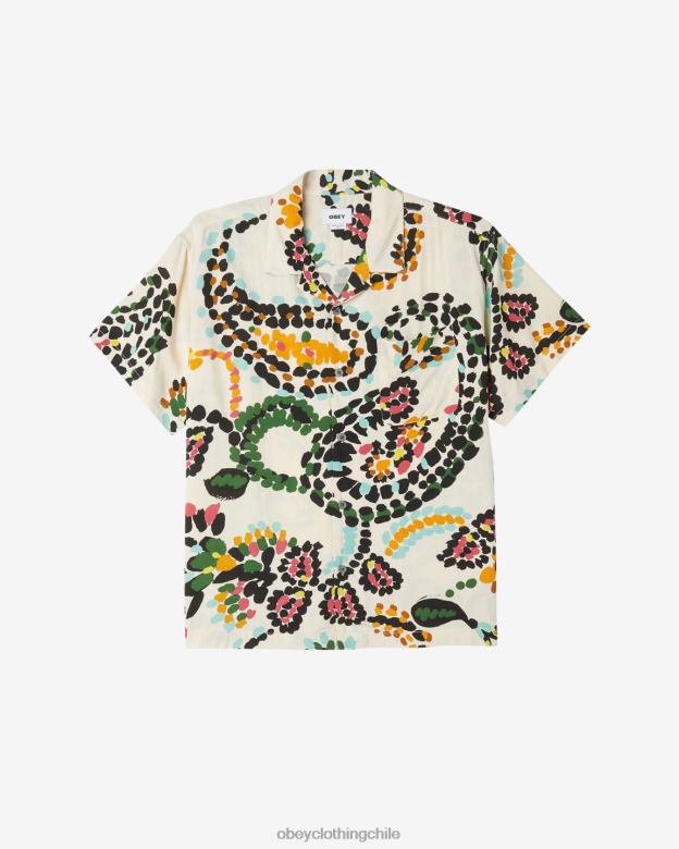 ropa 40VX143 hombres camisa con lunares paisley OBEY humo blanco multi