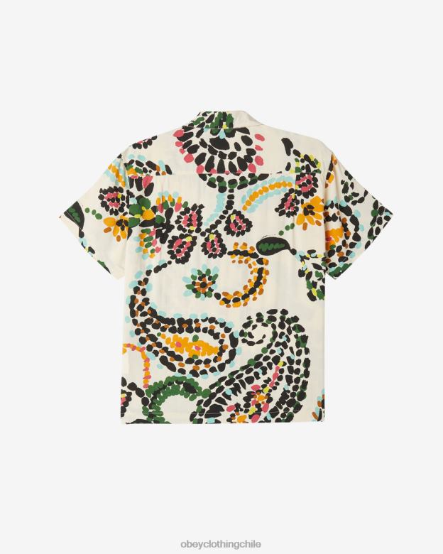 ropa 40VX143 hombres camisa con lunares paisley OBEY humo blanco multi
