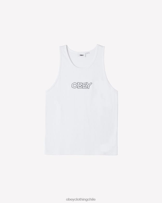 ropa 40VX124 hombres tanque de costillas traza OBEY blanco