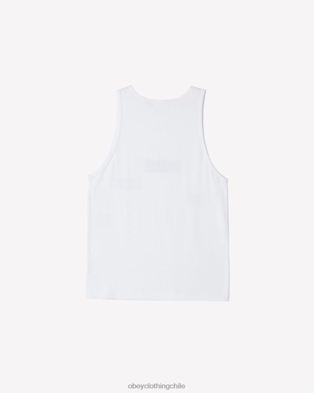 ropa 40VX124 hombres tanque de costillas traza OBEY blanco