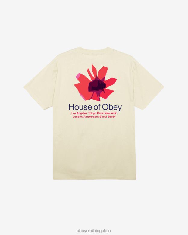 ropa 40VX308 hombres camiseta clásica de la casa de flores OBEY crema