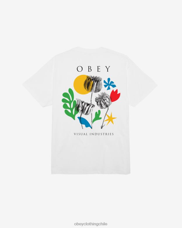 ropa 40VX319 hombres camiseta clasica flores papeles tijeras OBEY blanco