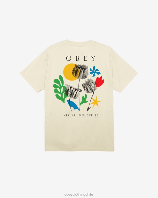 ropa 40VX321 hombres camiseta clasica flores papeles tijeras OBEY crema