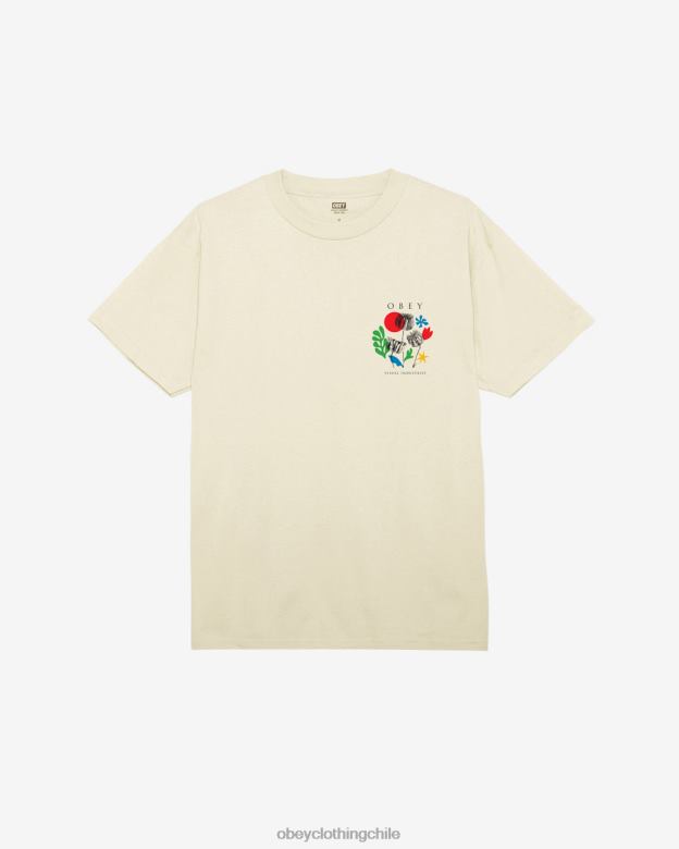 ropa 40VX321 hombres camiseta clasica flores papeles tijeras OBEY crema