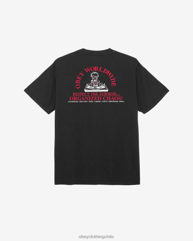 ropa 40VX361 hombres Camiseta con pigmento del caos organizado. OBEY pigmento negro vintage