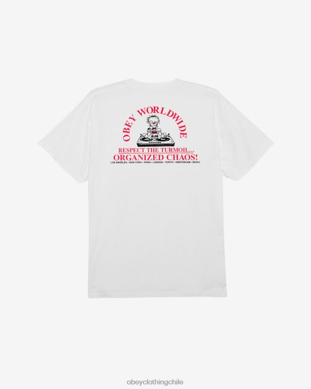 ropa 40VX362 hombres Camiseta con pigmento del caos organizado. OBEY pigmento blanco vintage
