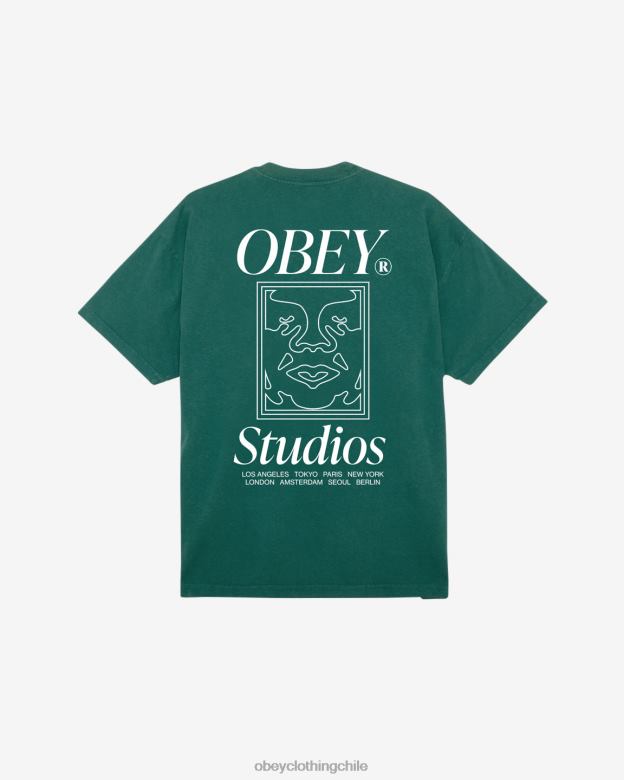 ropa 40VX373 hombres camiseta de peso pesado con icono de estudios OBEY aventura verde