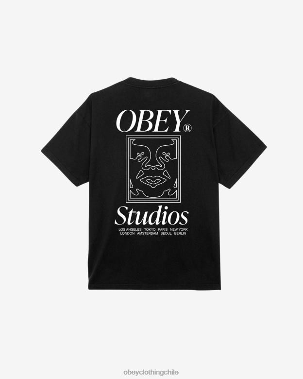 ropa 40VX375 hombres camiseta de peso pesado con icono de estudios OBEY negro azabache