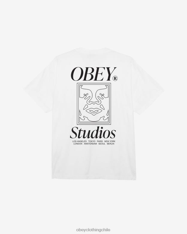 ropa 40VX376 hombres camiseta de peso pesado con icono de estudios OBEY blanco