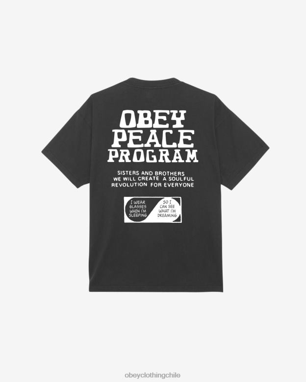 ropa 40VX383 hombres camiseta pesada del programa de paz OBEY negro antiguo