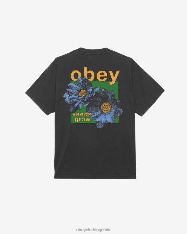 ropa 40VX384 hombres Las semillas crecen camiseta pesada. OBEY negro antiguo