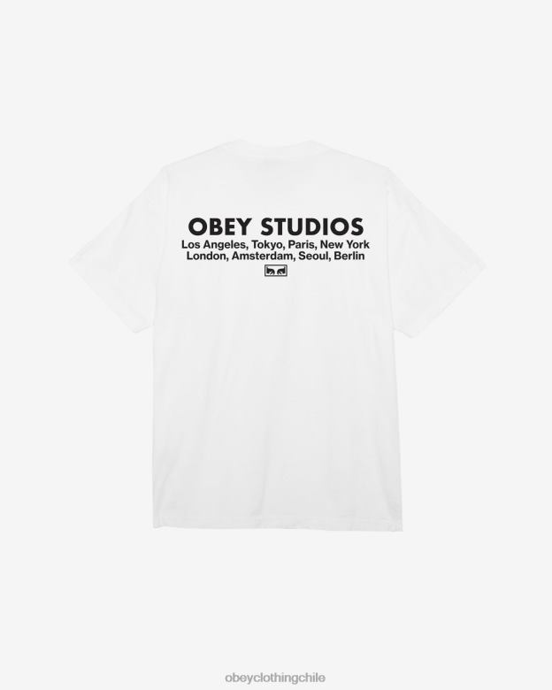 ropa 40VX389 hombres camiseta pesada Studios Eye OBEY blanco