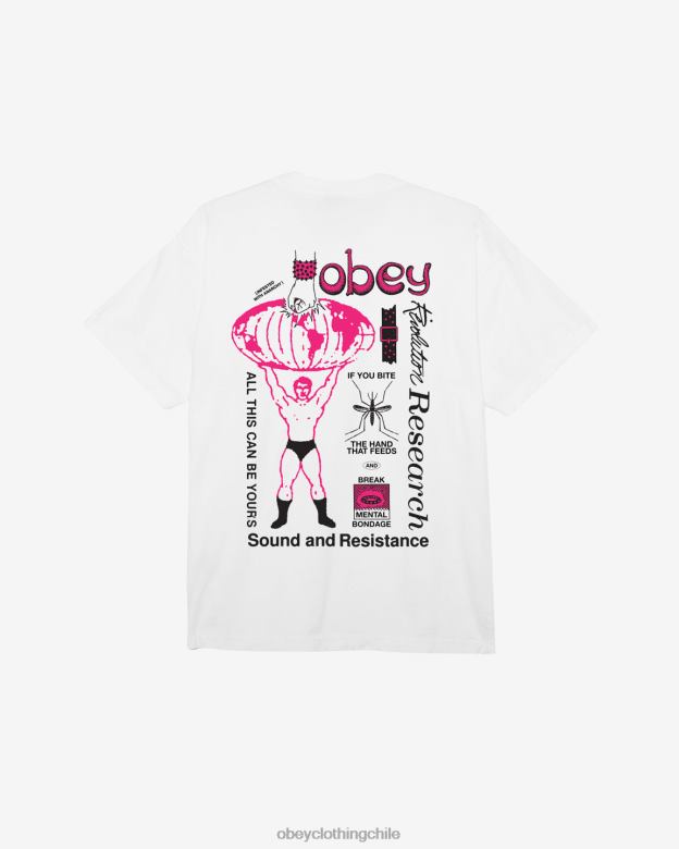 ropa 40VX394 hombres romper la esclavitud mental camiseta pesada OBEY blanco