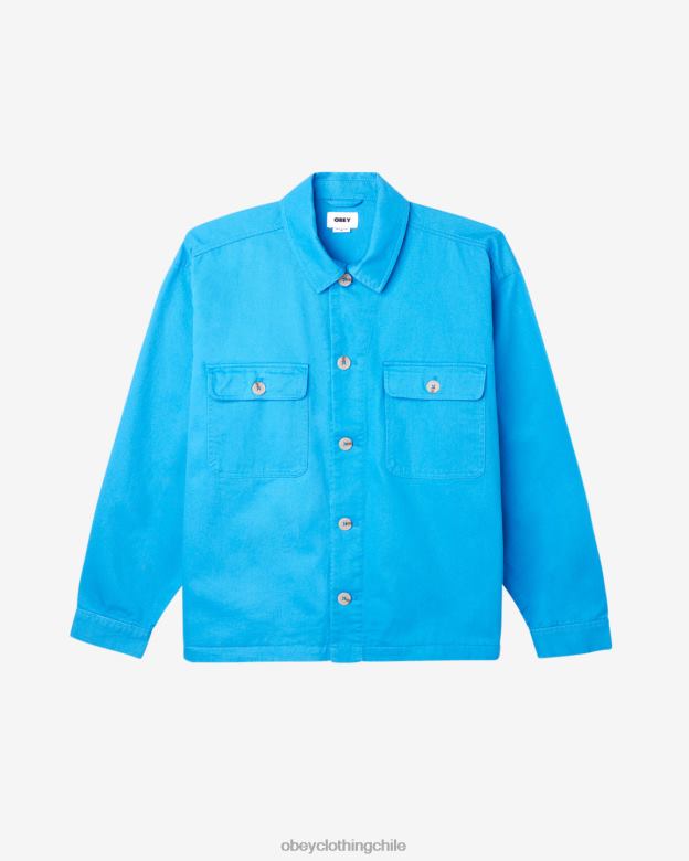 ropa 40VX243 hombres chaqueta de camisa de tarde OBEY azul francés