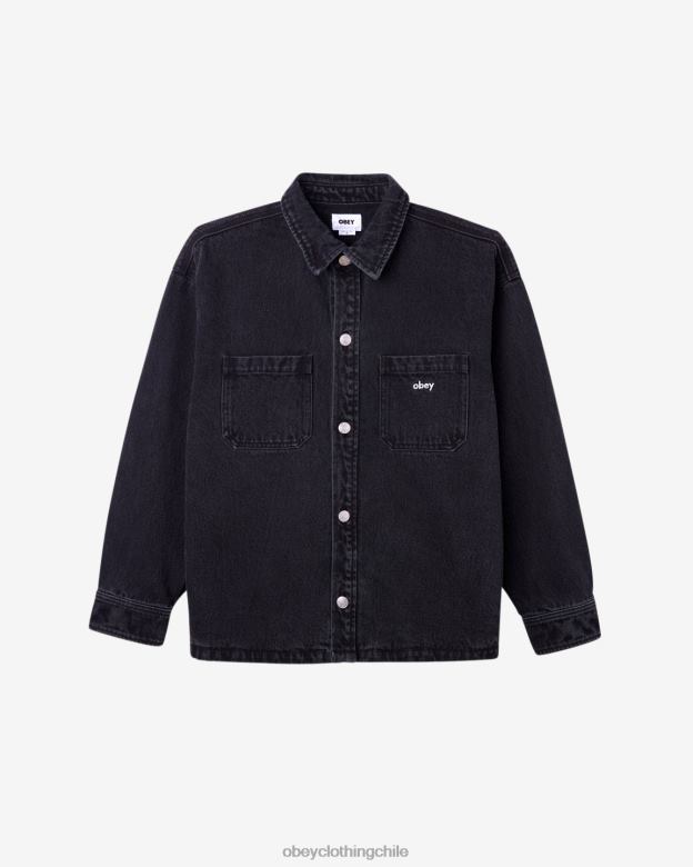 ropa 40VX245 hombres chaqueta de camisa winston OBEY negro descolorido