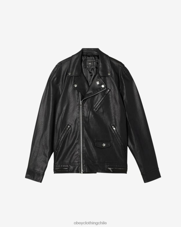 ropa 40VX258 hombres chaqueta de cuero bastardos OBEY negro