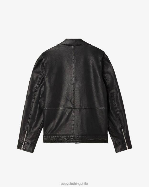 ropa 40VX258 hombres chaqueta de cuero bastardos OBEY negro