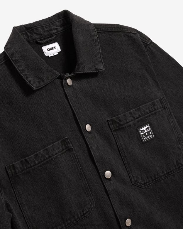 ropa 40VX262 hombres chaqueta de camisa de pintores OBEY negro polvoriento