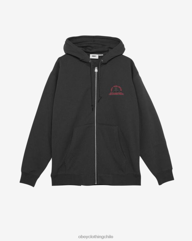 ropa 40VX159 hombres capucha con cremallera pesada organizada caos OBEY negro