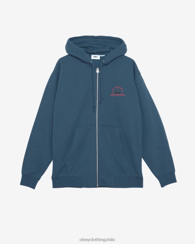 ropa 40VX160 hombres capucha con cremallera pesada organizada caos OBEY corona azul