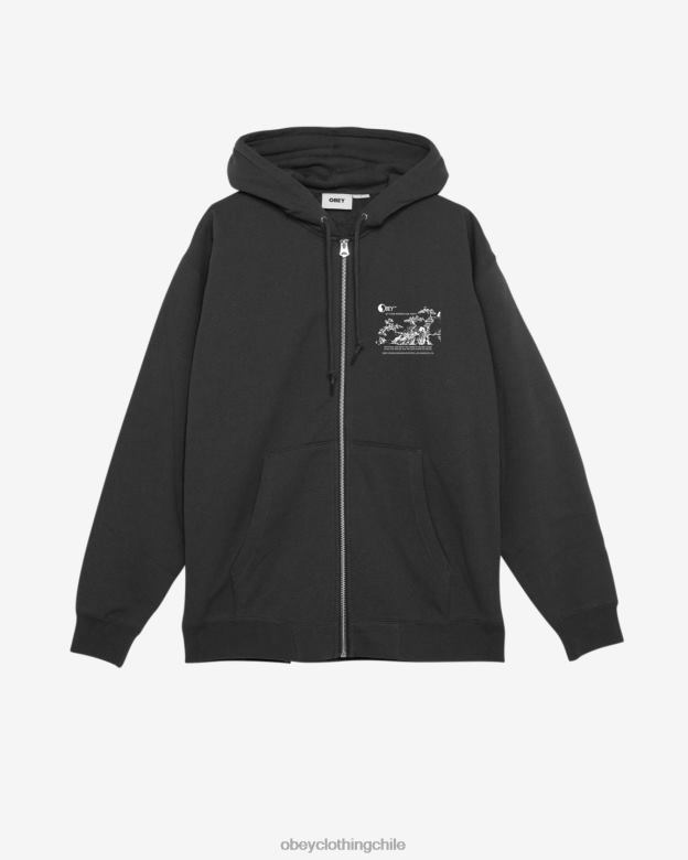 ropa 40VX161 hombres Deja que tus preocupaciones se desvanezcan. Capucha con cremallera pesada. OBEY negro