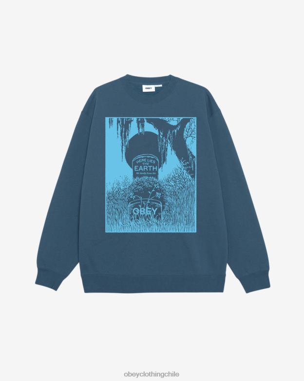 ropa 40VX209 hombres aquí yace el cuello redondo de peso pesado de la tierra OBEY corona azul