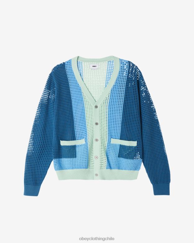 ropa 40VX263 hombres cárdigan anderson años 60 OBEY corona azul multi