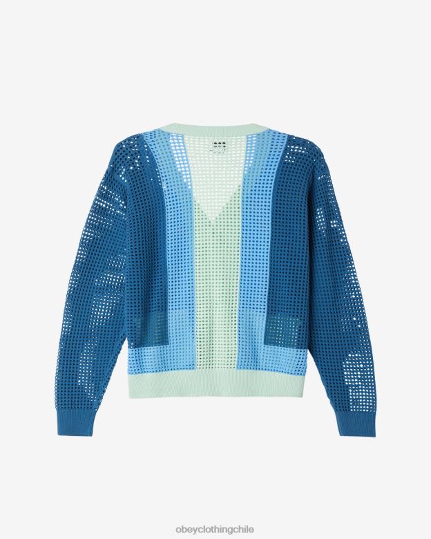 ropa 40VX263 hombres cárdigan anderson años 60 OBEY corona azul multi