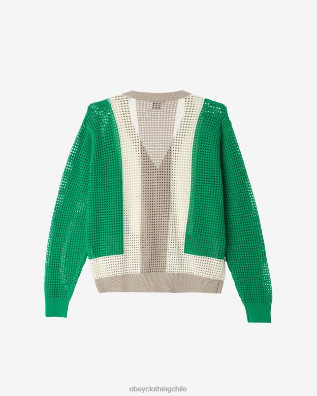 ropa 40VX264 hombres cárdigan anderson años 60 OBEY verde múltiple
