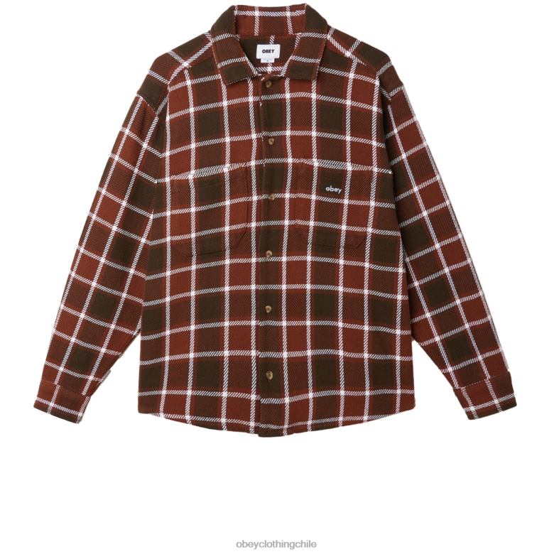 ropa 40VX755 hombres camisa a cuadros pez gordo OBEY sepia múltiple