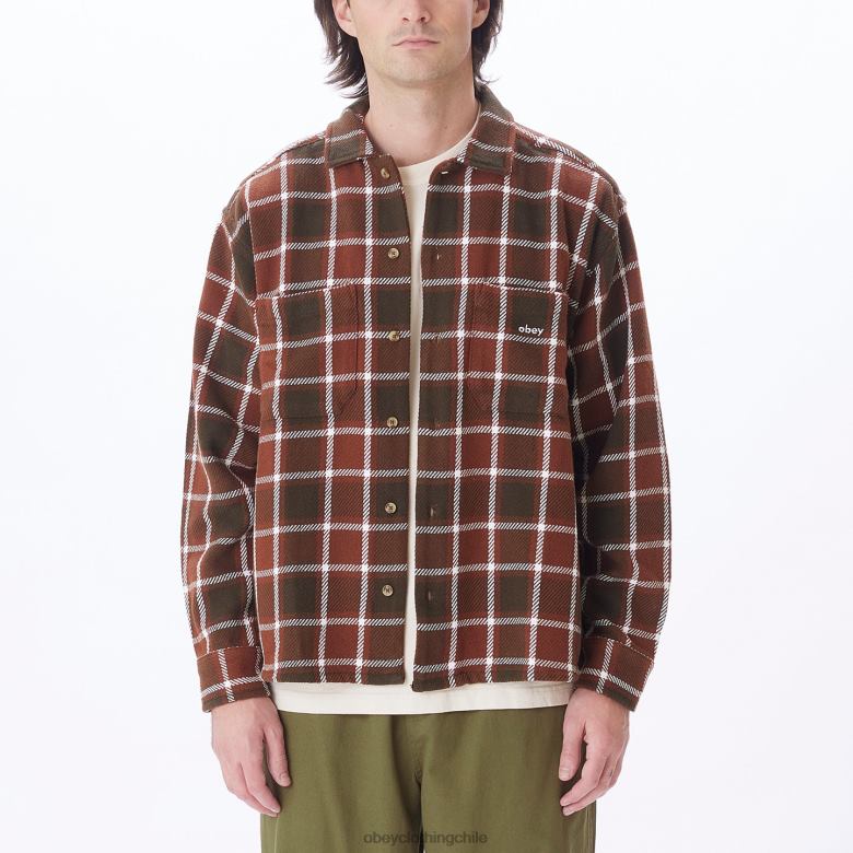 ropa 40VX755 hombres camisa a cuadros pez gordo OBEY sepia múltiple