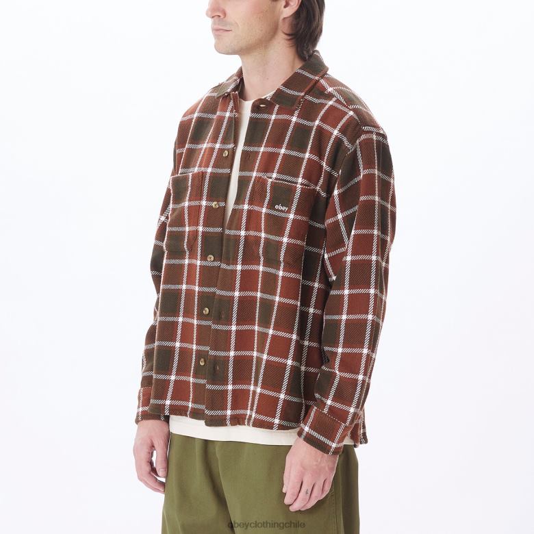 ropa 40VX755 hombres camisa a cuadros pez gordo OBEY sepia múltiple