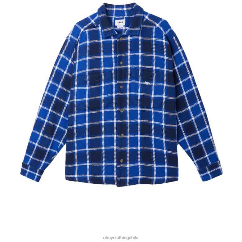 ropa 40VX756 hombres camisa a cuadros pez gordo OBEY surf azul multi