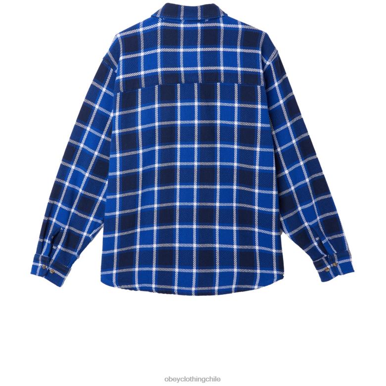 ropa 40VX756 hombres camisa a cuadros pez gordo OBEY surf azul multi