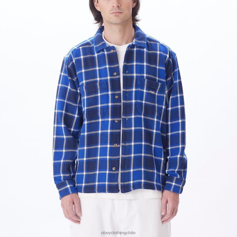 ropa 40VX756 hombres camisa a cuadros pez gordo OBEY surf azul multi
