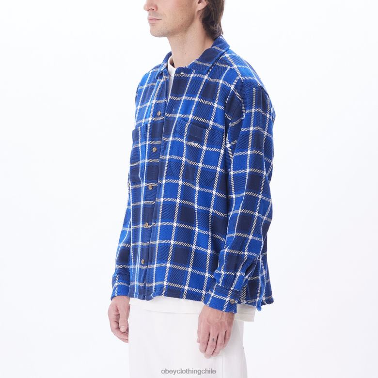 ropa 40VX756 hombres camisa a cuadros pez gordo OBEY surf azul multi