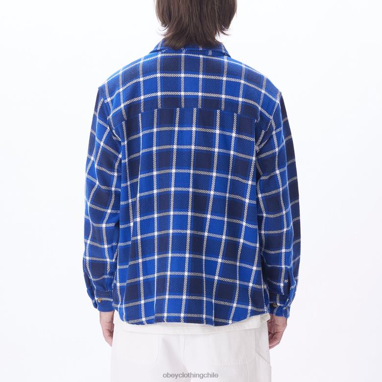 ropa 40VX756 hombres camisa a cuadros pez gordo OBEY surf azul multi