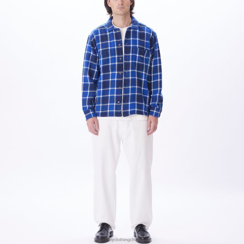 ropa 40VX756 hombres camisa a cuadros pez gordo OBEY surf azul multi