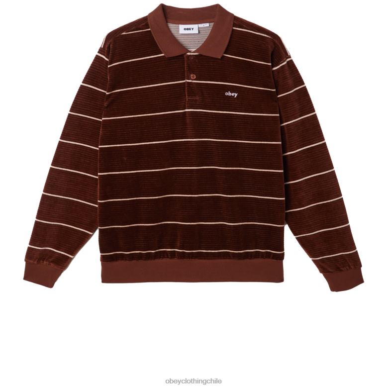ropa 40VX774 hombres polo astoria velour stripe ls OBEY sepia múltiple