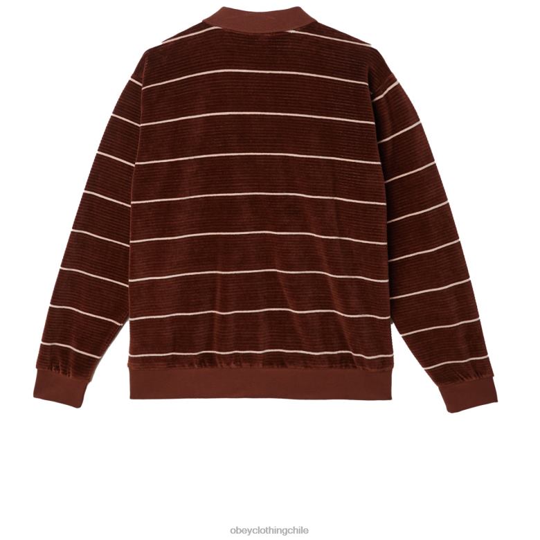 ropa 40VX774 hombres polo astoria velour stripe ls OBEY sepia múltiple